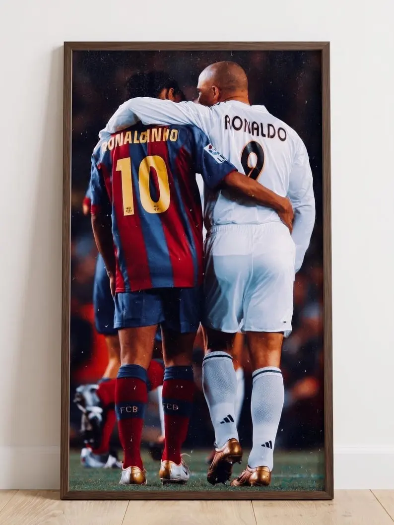 Ronaldinho and Ronaldo Nazario Poster, Brazil Football Legends Wall Art, Soccer Print, Digital Download & Physical Poster Decor