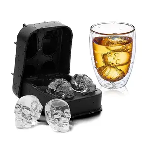 1pc Small Skull Ice Cube Mold, 4-Hole Silicone Ice Tray, Reusable Whiskey Ball Mould, Halloween Home Bar Party Celebration, Ice Molds