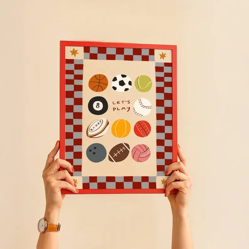 Let's Play Print, Kid's Bedroom Print, Football Wall Art, Boy's Bedroom Print, Toddler Room Print, Play Room, Basketball Print