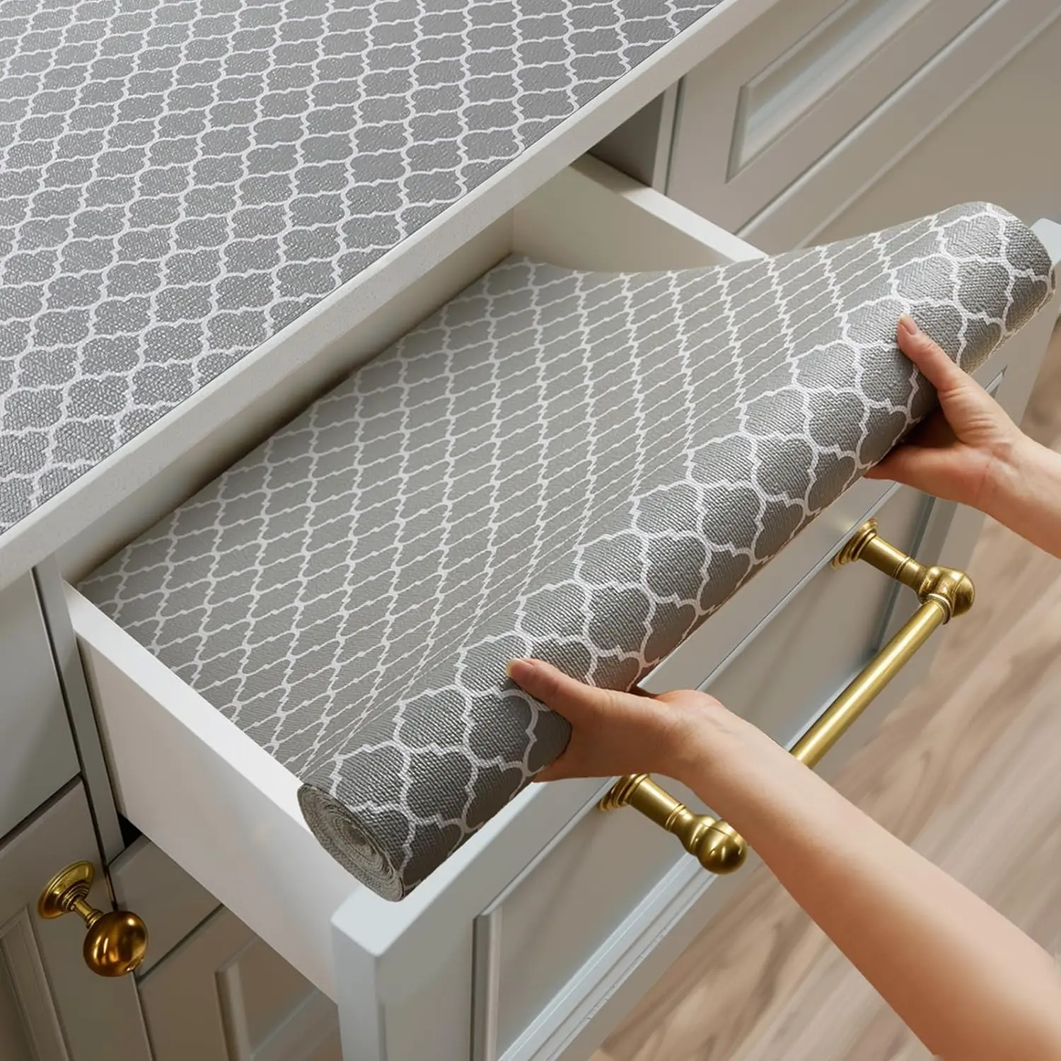 Non-Adhesive Non-Slip Cabinet Liner Roll Sheet, Thick Paper Waterproof Home Supplies Dust Cover for Pantry/Dresser, 12x10ft Gray Kitchen/Bathroom Shelf Protector