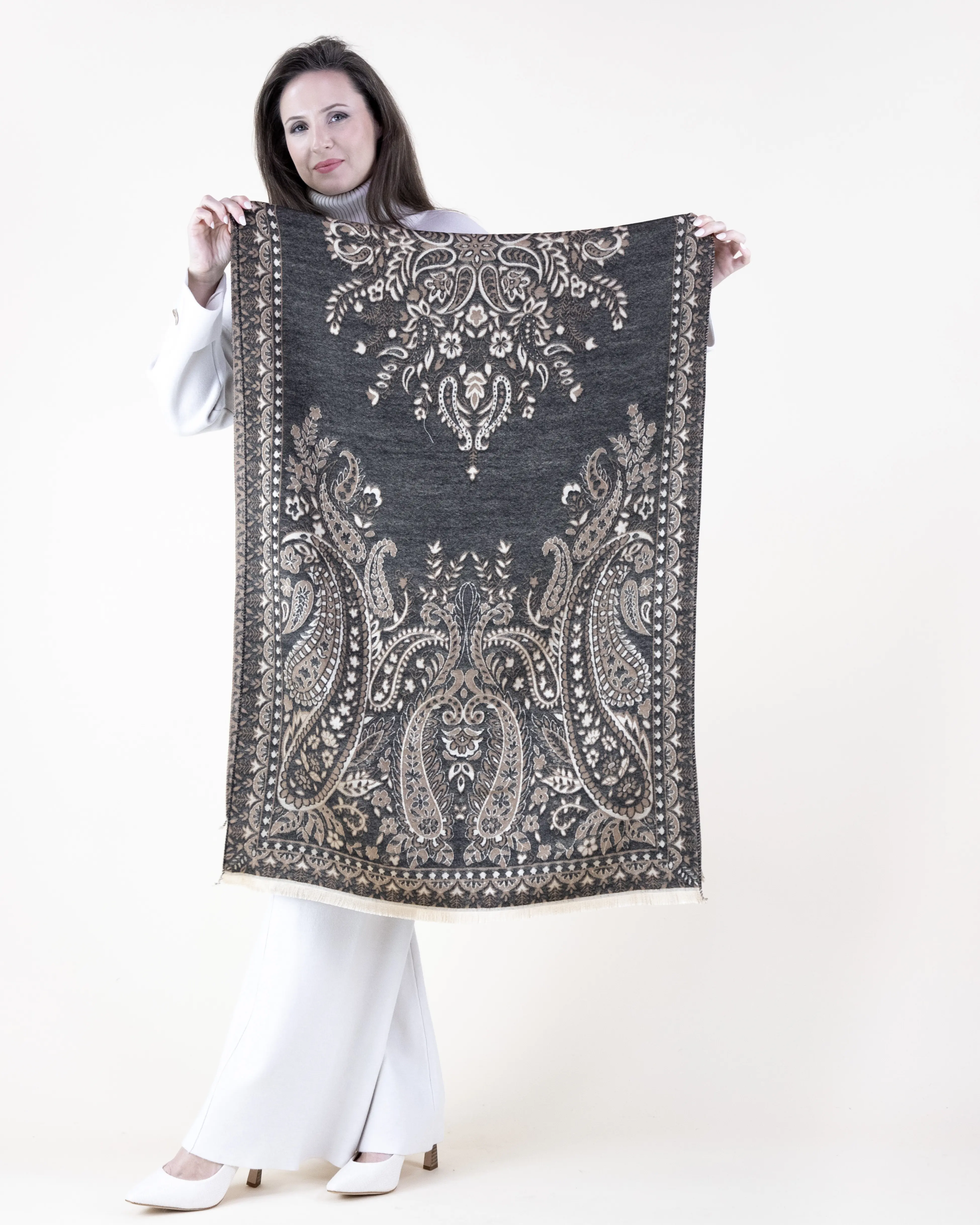 Women's Baroque Floral Paisley Scarf - Floral Pattern Shawl, Paisley Print Shawl, Scarf Style - Lightweight Yet Cozy Touch, Elegant Rich Color Accessory - Classic Versatile All-Season - Woven Polyester Smooth Soft - 78"x27", Cold Wash Only