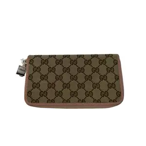Pre-owned GUCCI Canvas Zip Around Wallet Beige/Pink
