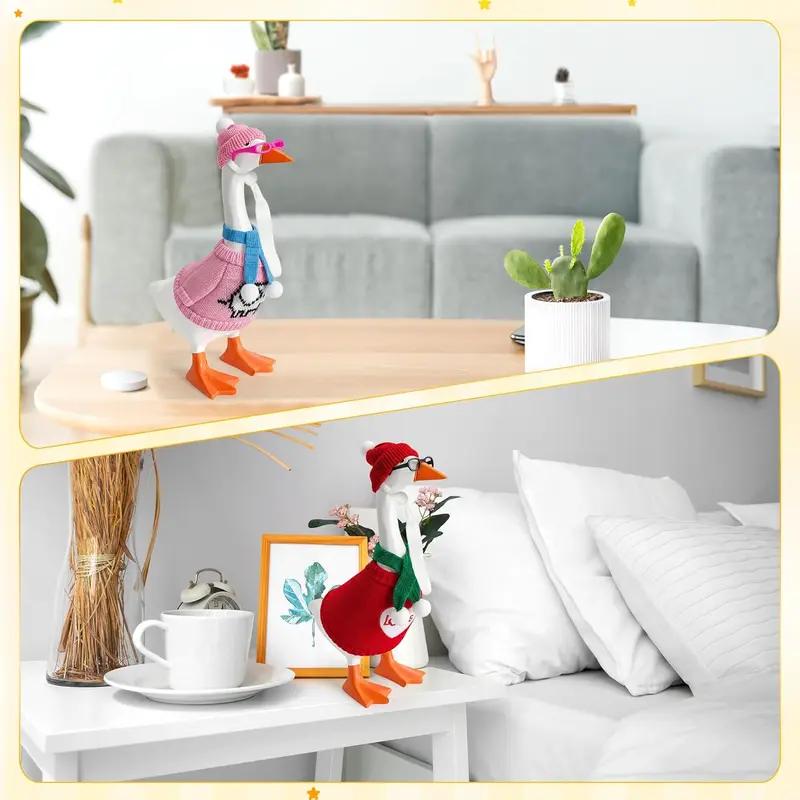 6 Set 24Pcs 7 Inch Desk Goose Outfits  Kniited Sweater WIth Accessories,Knitting Clothes with Hats Sweater Glasses Scarves for Mini Magnetic Goose Statue Decor