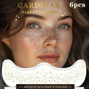 Glitter Freckles, 6PCS Glitter Freckles Face Tattoo, Sparkle Freckles For Women, Waterproof Gold Temporary Face Tattoos Glitter Glow Up Patches Makeup Patches Mardi Gras(Gold)