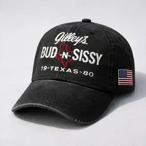 Gilley’s Bud N Sissy Embroidered Vintage Washed Dad Hat, Texas Country Style Embroidered Cap, Adjustable Low Profile Baseball Hat with USA Flag, Western Streetwear Gift