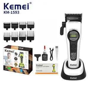KM-1593 Professional Men Hair Clipper | 4 Speed Adjustable 6000-8000RPM Hollow Out Design | USB Dock Charging Portable Hair Trimmer for Barbershop & Home Use