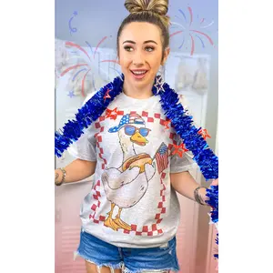 Patriotic Goose Graphic T-Shirt – Funny 4th of July Tee for Women & Men | Ash Grey Cotton Fit Summer Tshirt