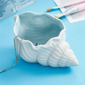 Ceramic Shell & Starfish Decorative Tray, Pentagon Shaped Desktop Organizer, Ocean-Themed Home Accessories, Multiple Closure Options, Table Organizers, Office Desk Accessories