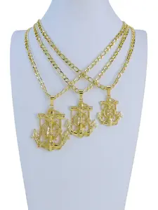 Three Sizes Ship Anchor Jesus Unique Pendant Necklace with 24 Inch Figaro Chain, Fashion Religious Accessory, Perfect Gift Choice, Statement Religious Necklace, Religious Jewelry