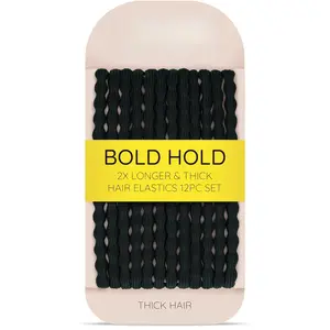 Extra Long Hair Tie for Thick and Curly Hair - Elastic Ponytail Holders for Women or Men, No Metal Bands, Long-Lasting Braids Accessories, 12 Count, Black