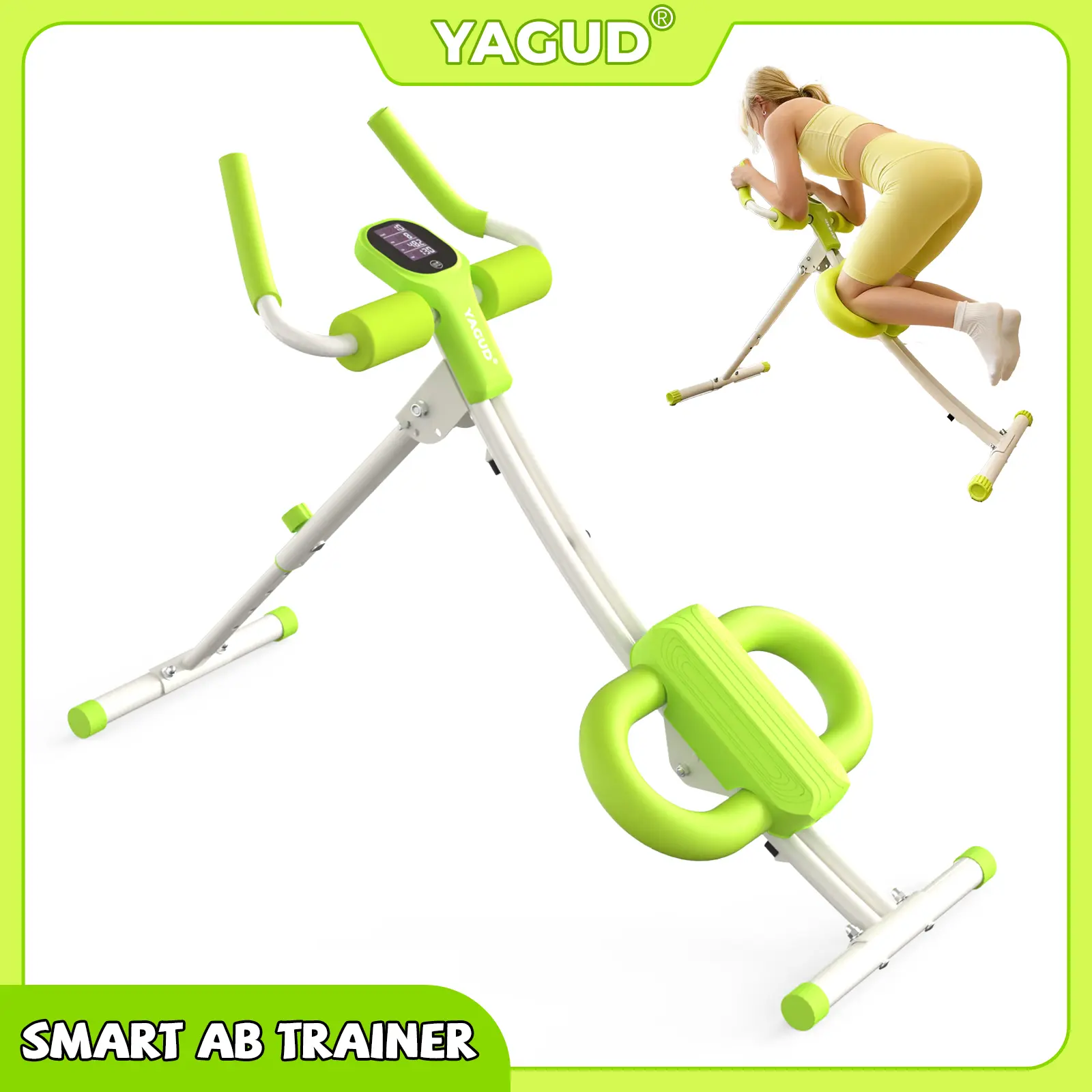YAGUD Foldable Ab Workout Machine - 440lbs Heavy Duty Core Trainer with LCD Display, Adjustable Home Gym Equipment for Full Body Fitness Multifunctional Abdominal Muscle