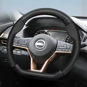 For Nissan Steering Wheel Cover, Automotive, Frosted Carbon Fiber Textured Leather and Perforated Breathable PU Leather Fits Rogue/X-Trail/Kicks/Qashqai/Sentra/AlmeraVersa/Sunny/Altima/Navara/Frontier/Pathfinder/Murano/Armada/Patrol