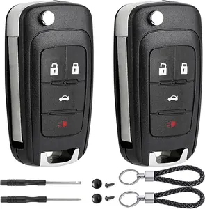 2 Pack Flip Key Fob Case Shell Replacement 4 Button for Chevy Cruze Equinox Camaro Impala Malibu Sonic Buick Regal Verano Encore Lacrosse GMC Terrain 2010 2011 2012 2013 2014 2015 2016 2017 2018 2019