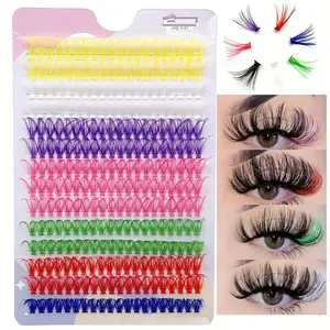 280pcs Colorful Cluster Lashes, D Curling Lash Cluster, DIY Eyelash Extension, Colored Lashes for Party Stage Makeup