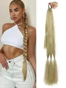 Long Braided Ponytail Extension with Hair Tie Straight Wrap Around Hair Extensions Ponytail Natural Soft Synthetic Hair Piece for Women Daily Wear 26inch 30inch 34 Inch 1 Pcs Brown/Gold forChristmas New Year Carnival Music Festival