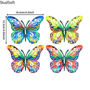 4-Piece Colorful Metal Butterfly Wall Decor Set, Outdoor Decor - Ideal for Garden, Courtyard