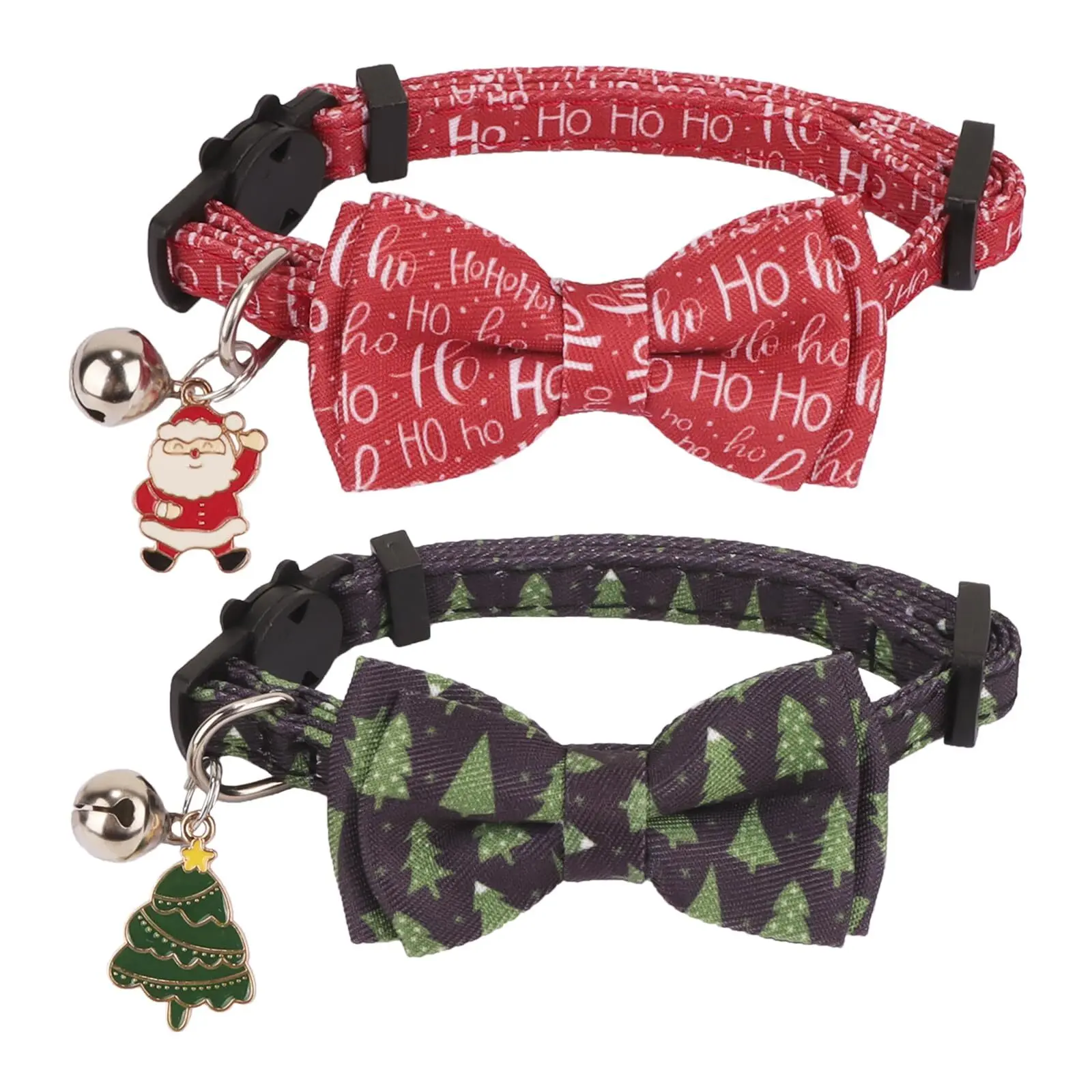 PTDECOR Christmas Cat Collars with Bow Tie Bell 2 Pack Breakaway Kitten Collar with Removable Bowtie Christmas Tree Hoho Collar for Cats Kittens（Christmas-2）