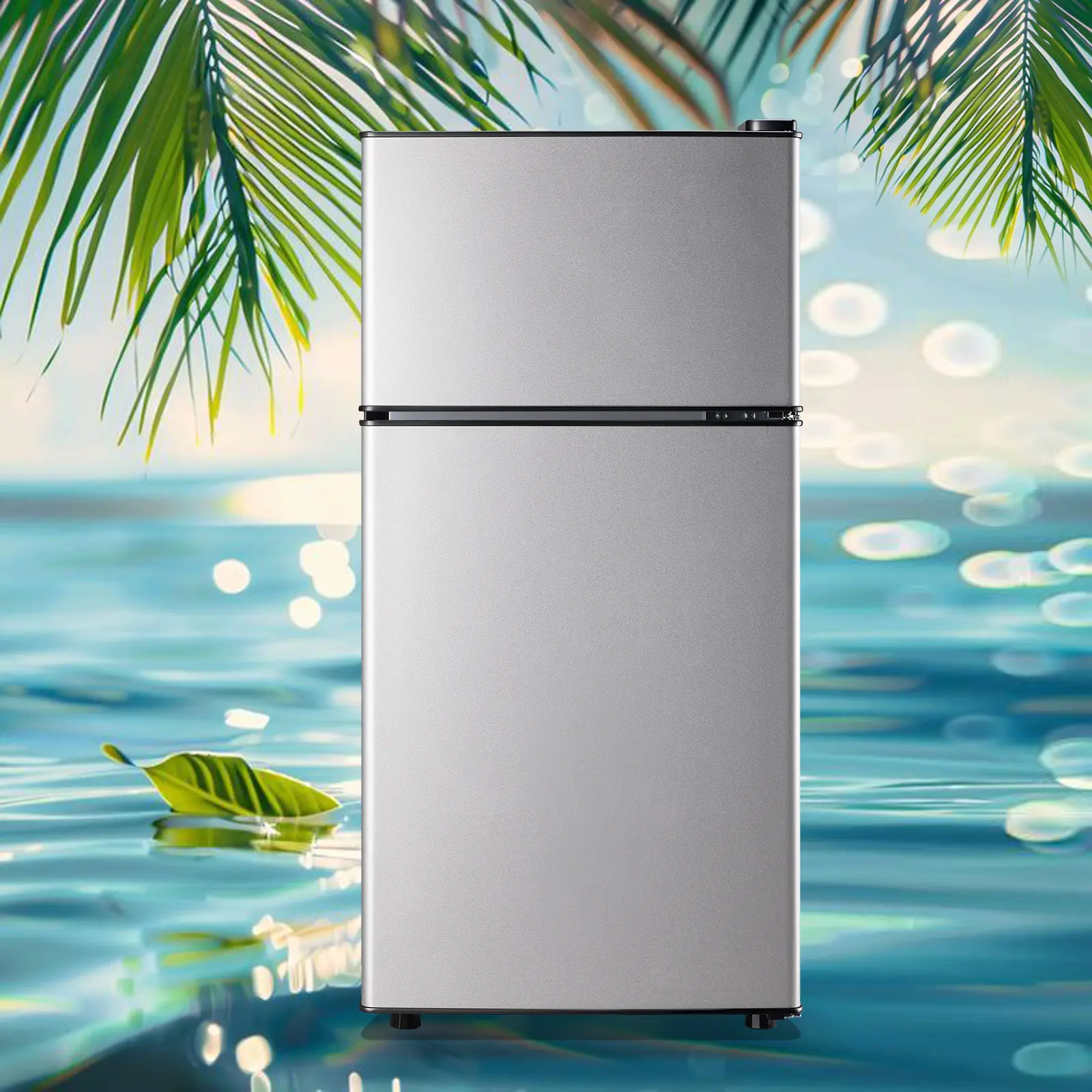 DEMULLER 2.4 Cu.ft Double-Door Mini Refrigerator with Freezer, Beverage Refrigerator, 7-Mode Temperature Control for Singles, Ideal for Apartment Bedroom, Dark Grey/White, 2.4 Cu.ft Space