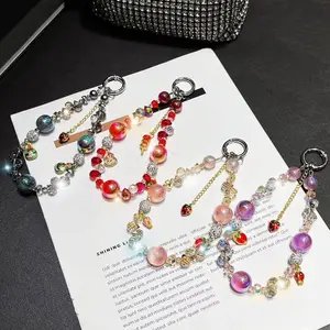 Fashion Colorful Crystal Beaded Phone Chain, Cell Phone Charm, Anti-lost Short Phone Lanyard, Phone Strap for Women & Girls, Mobile Phone Decoration Accessories