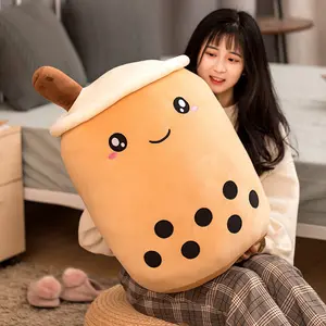 Cute Kawaii Boba Drink Plush Stuffed Pillow, Soft Strawberry Milk Tea Plush Boba Tea Cup Toy Bubble Tea Pillow Cushion Kids Gift