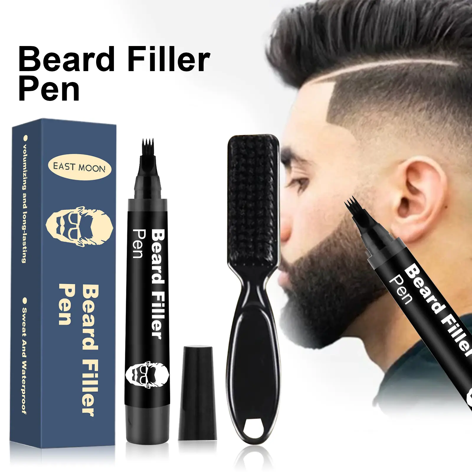 Beard Filler Pen Kit for Men - Waterproof & Sweat-Proof Long-Lasting Oil Wax Base - Natural Finish for Beard Eyebrow & Scalp - Easy Application & No Smudging - Perfect for Daily Use-Christmas gifts, Maintenance, Beard Brush