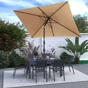 RoyalCraft L 6.5 x 10FT Large Patio Umbrella, Outdoor Rectangle Umbrella with Aluminum Pole, Outdoor Table Market Umbrella with Crank, 6 Steel Ribs, Polyester Canopy for Patio Garden, Pool, Lawn, Backyard