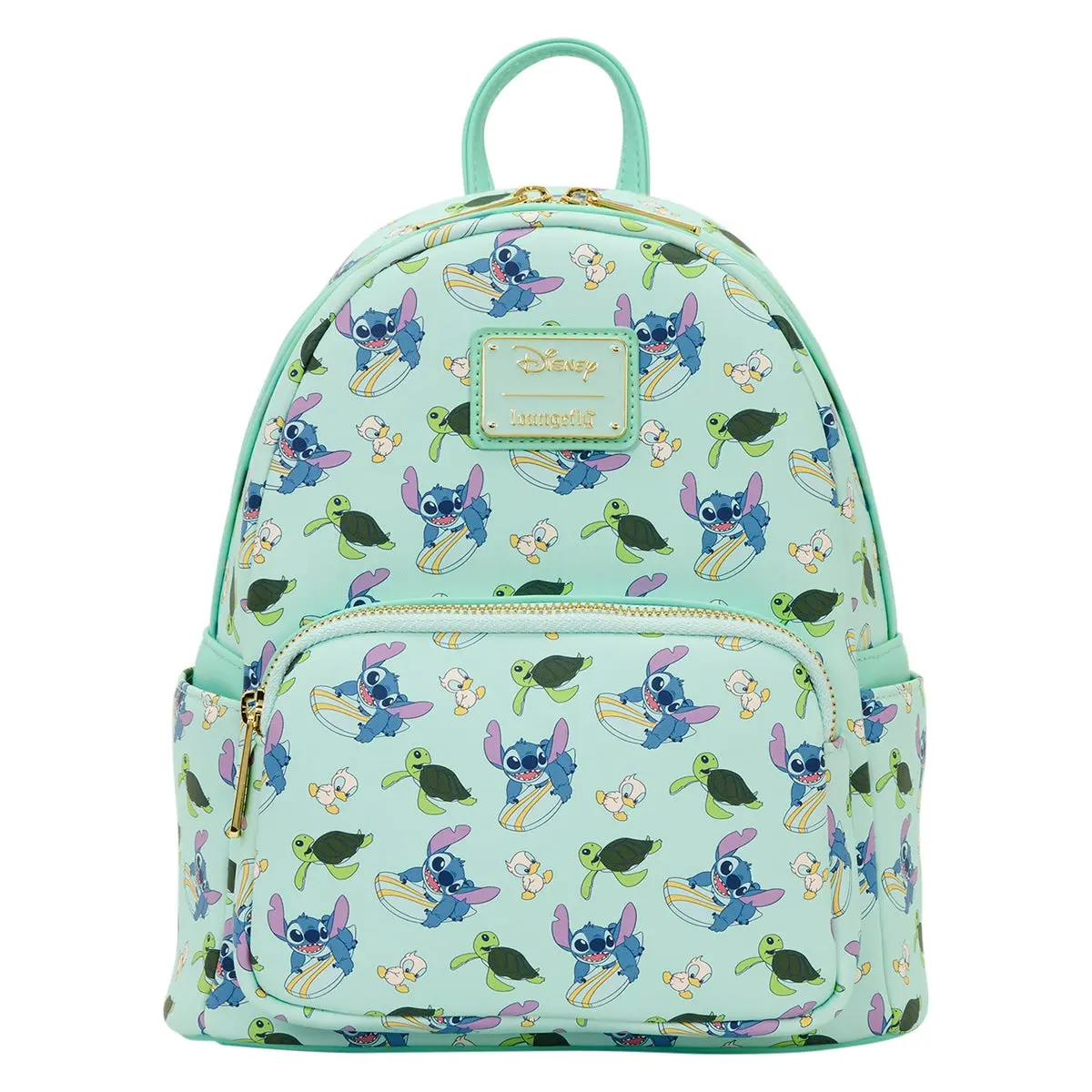 Disney Lilo and Stitch Mini Backpack, Featuring Lilo & Stitch Art, Surfboard, Sea Turtles, Adventure Theme, Duckling Straps, Functional Luggage Bag, Polyurethane, Cute Backpacks, All-Over Print