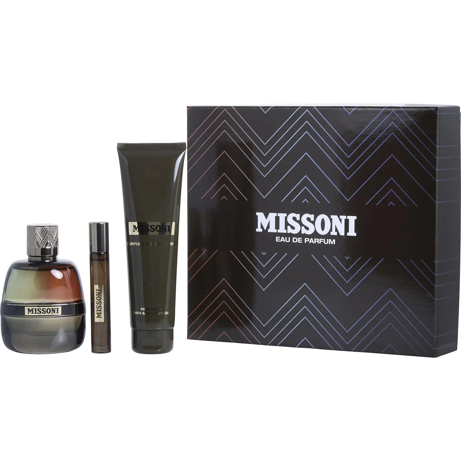 Missoni Set-Eau De Parfum Spray 3.4 Oz & Bath And Shower Gel 5 Oz & Eau De Parfum Travel Spray 0.33 Oz Mini For Men