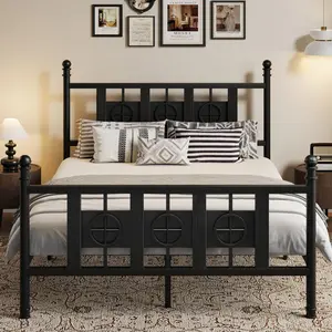 Garvee Vintage Full Size Metal Bed Frame with Circular Headboard, Heavy Duty Platform No Box Spring Needed, Noise-Free & No-Shake Structure, Easy Assembly, Under Bed Storage Space, Black