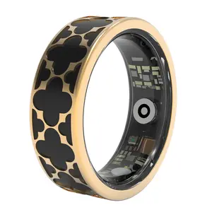 Ultra-Light Titanium Smart Ring – 3g Clover Design for Health & Style! Track Sleep, Heart Rate, Women's Health & More – No Subscription Needed! 5ATM Waterproof, Black