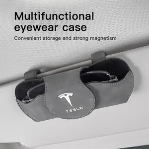 Car Sun Visor Suede Leather Glasses Case Eyeglass Holder Sunglasses Clips For Tesla Model 3 Model S Model X Model Y Cybertruck Roadster SpaceX