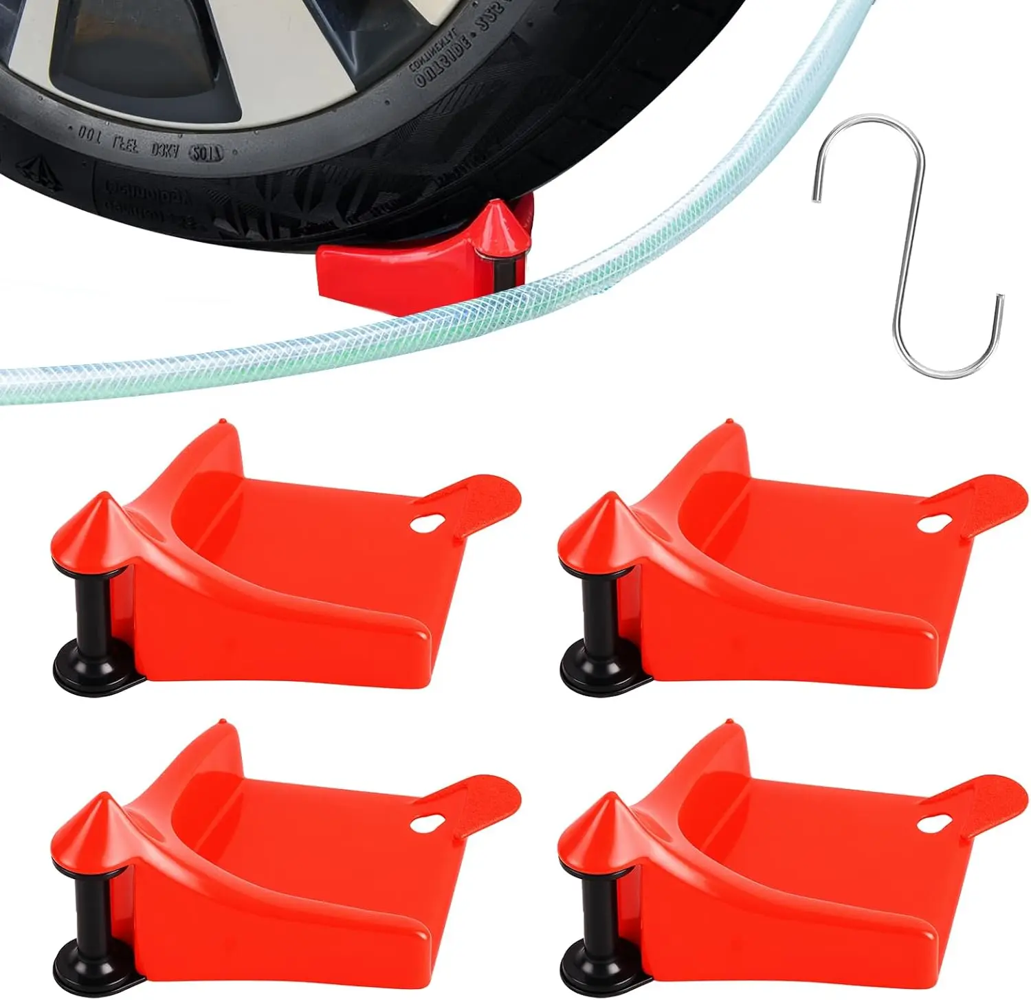 4 Pcs Car Tires Hose Guides Roller for Car Washing, Premium Tire Hose Roller Preventing Stucking and Snagging Under Tires, Detailing Accessories for Car, Motorcycle and Truck Washing(Red)