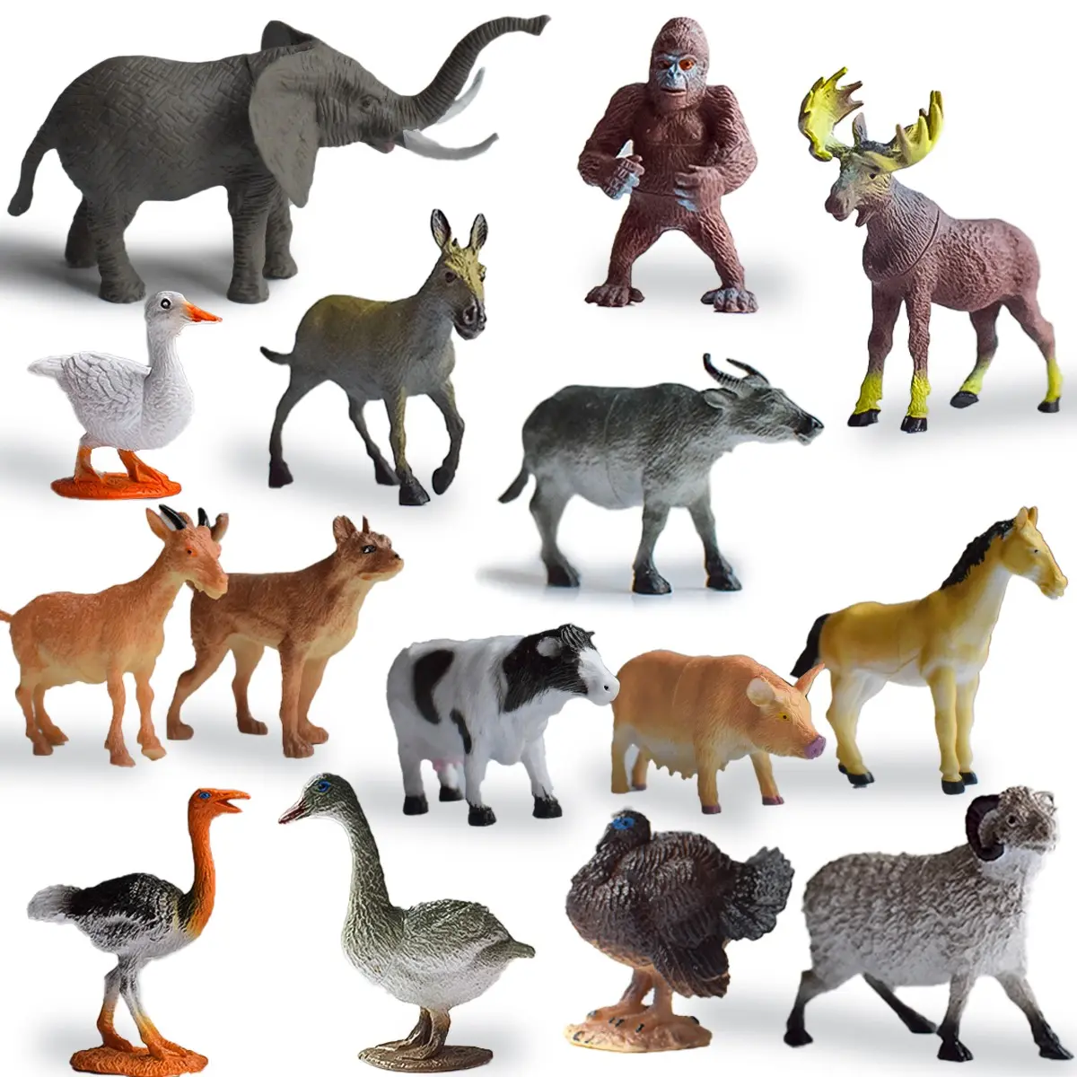 15 PVC Farm & Wildlife Models Set, Animal Figures, Animal Model Playset, Animal Recognition Toy, Preschool Teaching Aid, Party Decoration, Early Education Gift, Cow/elephant/gorilla