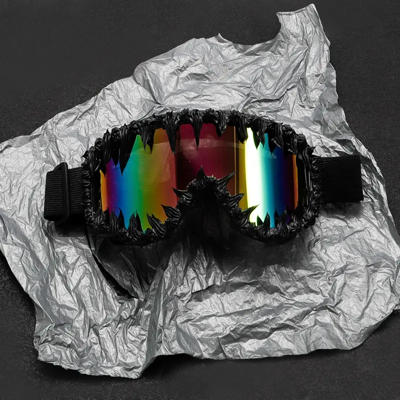 Cyberpunk 3D Spiked Ski Goggles - Y2K Gothic Windproof Snowboard Eyewear, Adjustable Strap, Monster Teeth Glasses for Festivals & Sports