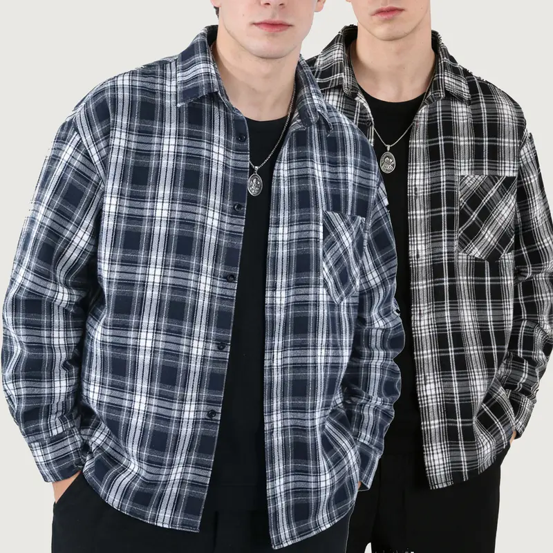 Vintage Black & White Plaid Flannel Shirt | Men's Oversized BF Style Button-Up