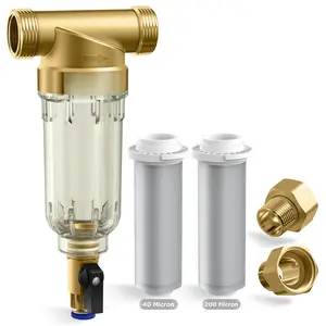 40/200 Micron Spin Down Sediment Filter,  Whole House Sediment Water Filter, Pre-Filtration System for City/Well water, 1" MNPT + 3/4" FNPT + 3/4"MNPT,