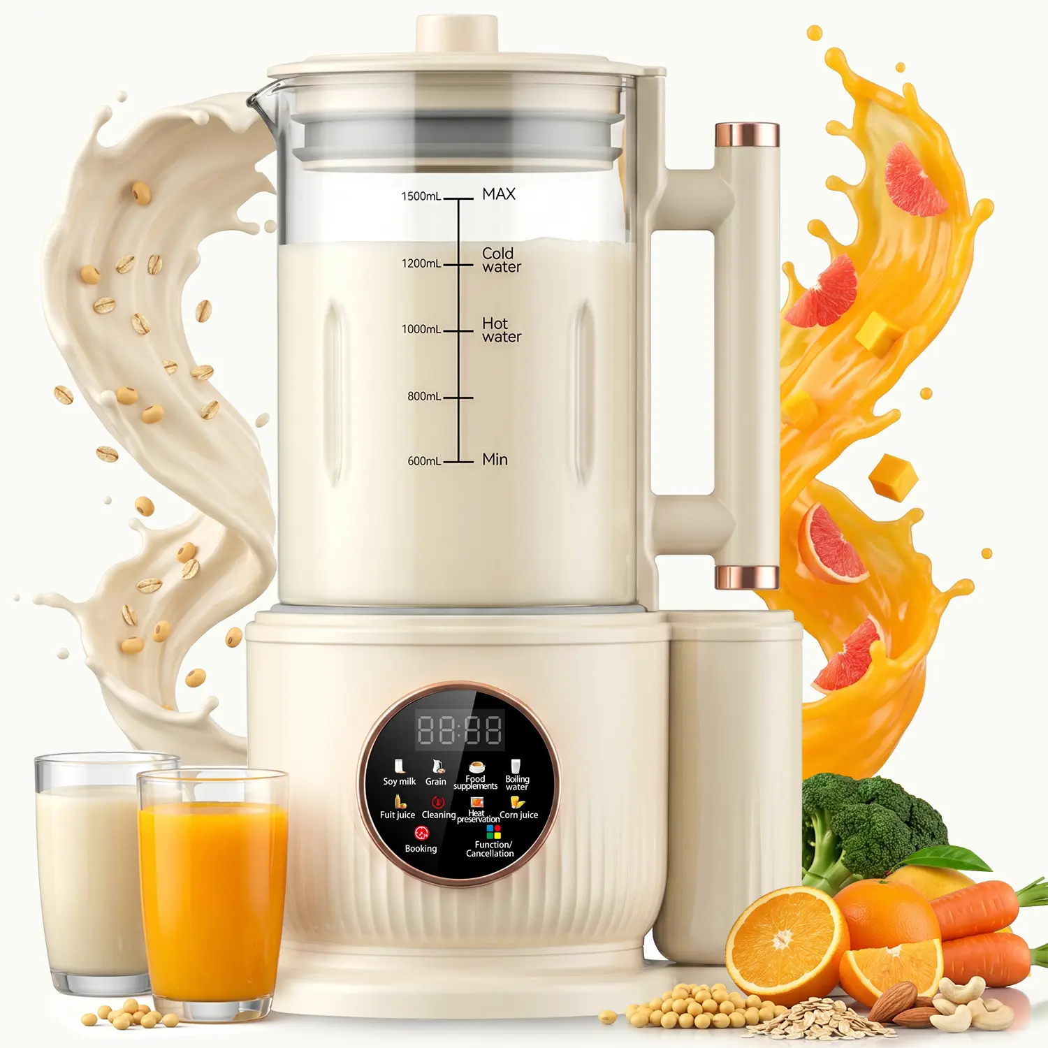 juicer Christmasjuice gift glasss oundproof enclosure, Nut Milk Machine, 50oz 1500ml, Multi-Functional Automatic Blender, Soybean Milk Machine, Wall Breaking, Homemade Oats, Soybean Milk And, shakes，Automatic heating of soybean milk machine