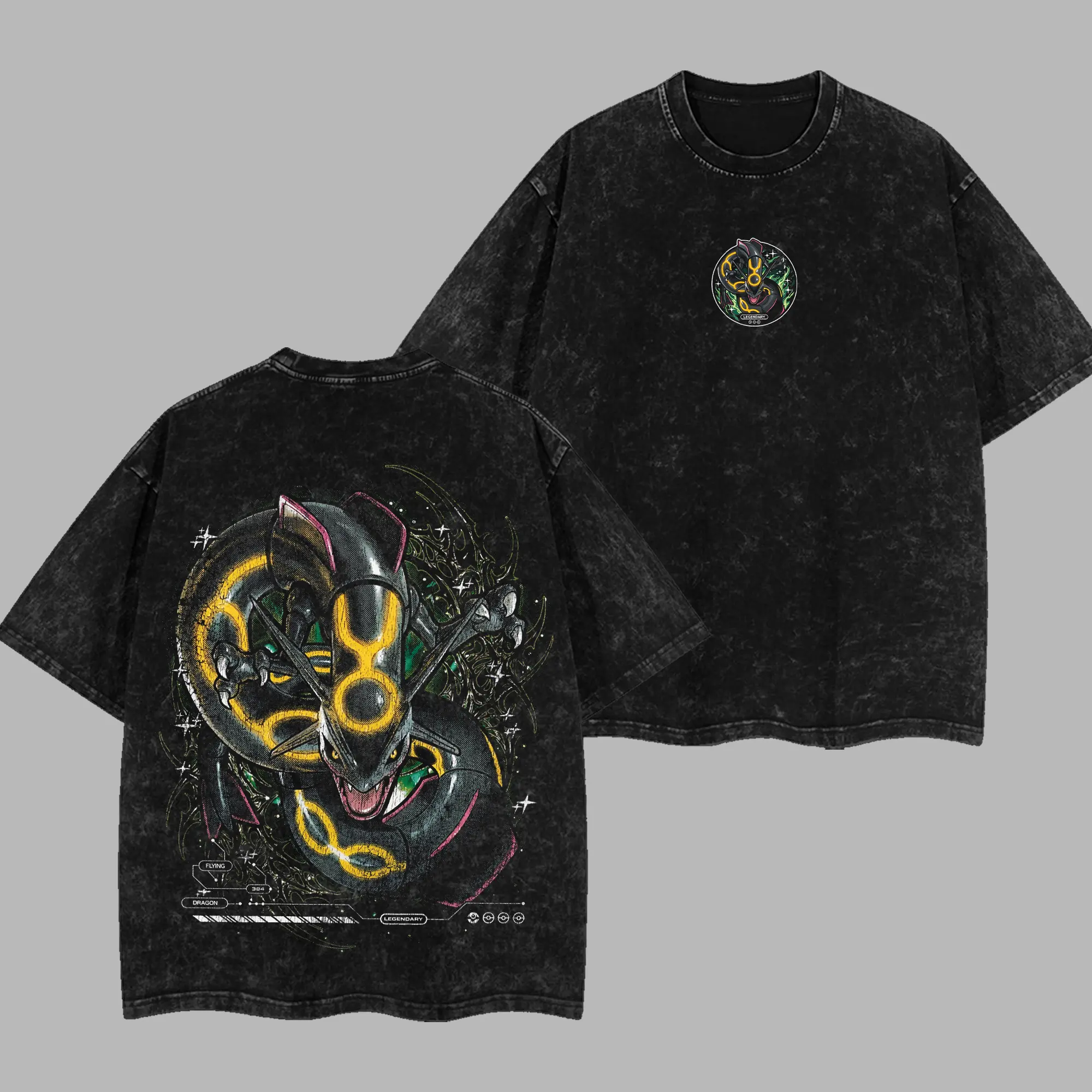 Rayquaza Anime Retro Unisex Acid Washed T-Shirt, Anime Manga Cotton T-Shirt, Pocket Monster 2026 Shirt, Anime Manga ] Merch, Alternative Streetwear Essential for Anime Lovers
