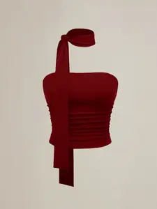 Gothic Millennium Style Solid Color Slim Fit Pleated Camisole Cropped Top