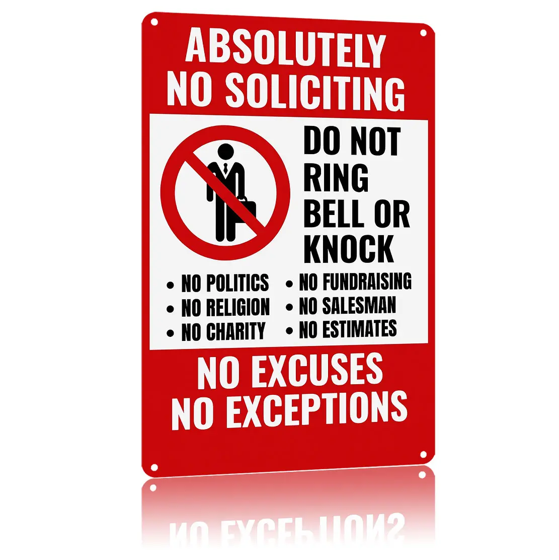 8x12 inch Rectangle Aluminum Metal Decorative Wall Sign - No Soliciting No Fundraising Warning Plaque for Gate, Doorway, Home Decor Products