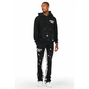 Raffer Black/White Hoodie/Stacked Track Pant Set