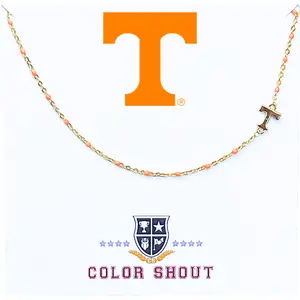 N201 TN-The University of Tennessee Logo Necklace 16-18 Inch Adjustable Stainless Steel 18k Yellow Gold Plated Enamel Bead with Side Set Tennessee Vols Logo