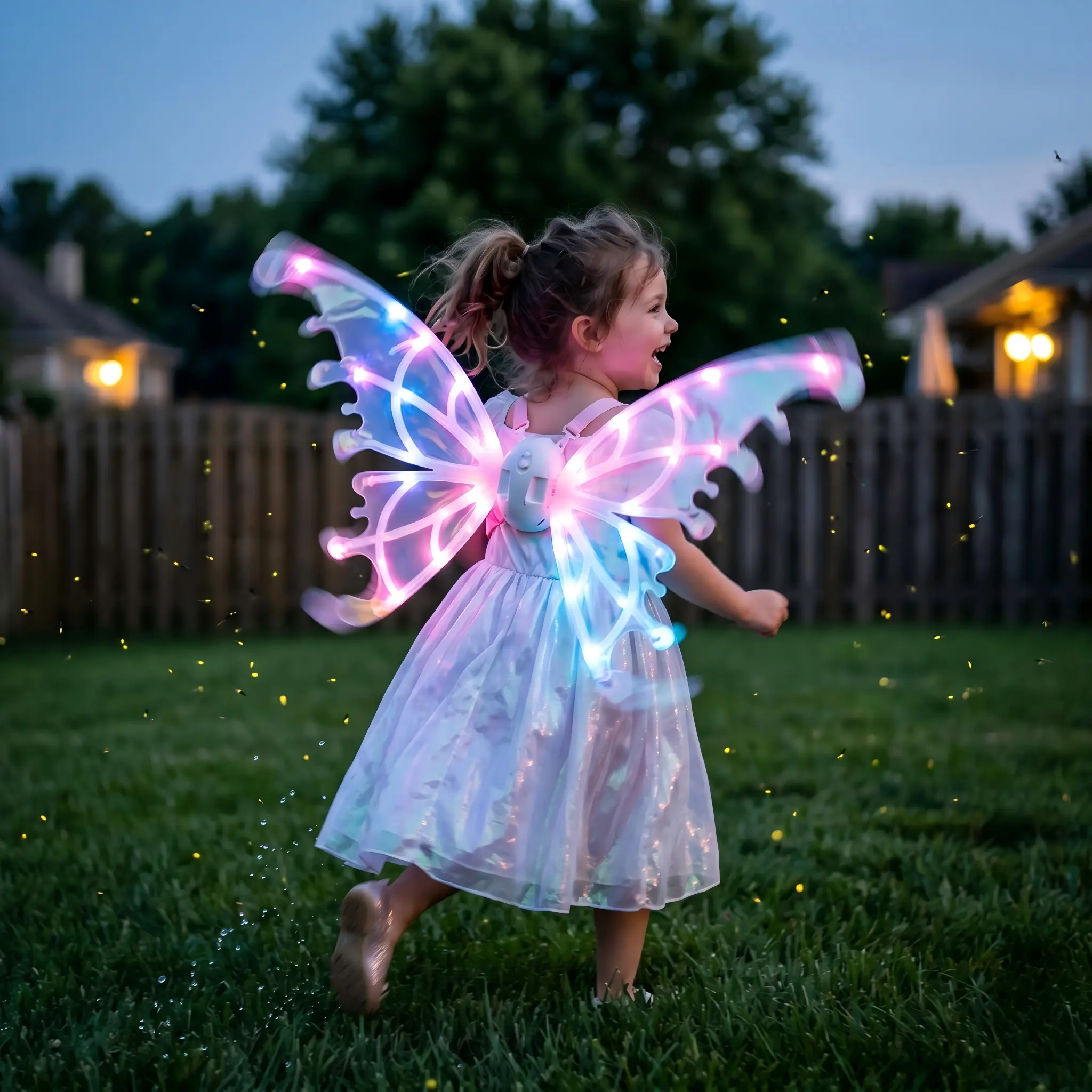 Light Up Fairy Wings for Girls, Electric Moving LED Butterfly Wings with Music & Adjustable Straps, Wearable Princess Costume Dress Up Toy for Kids Ages 3+, Birthday Halloween Christmas Gift