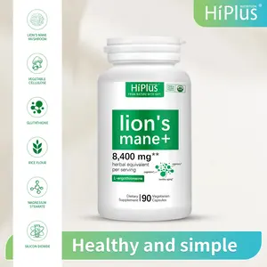 HiPlus Organic Lion Head Mushroom Supplement Capsules | Natural Superfood to Support Brain Function, Energy and Immune Health | Non-GMO, Vegan, No Additives | 90 Veggie Capsules