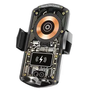 Car Interior Auto Accessories, Magnetic Plug Wireless Charger, Auto-Sensing Fast Wired Charging, Rotatable Transparent Smart Sensor Car Phone Holder for iPhone, Samsung Android, Phone Holder For Car