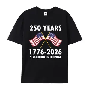 America 250 Years 1776-2026 Semiquincentennial T-Shirt Men's Patriotic USA Flag Graphic Tee Commemorative Independence Day Heritage Shirt Casual Black Short Sleeve Top