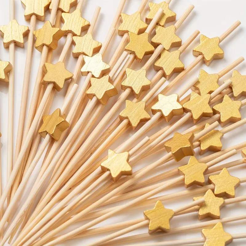 100pcs Roostertail Picks Handmade Sticks Wooden Toothpicks Roostertail Sticks Party Supplies Home Bar Accessories - Matt Golden Star