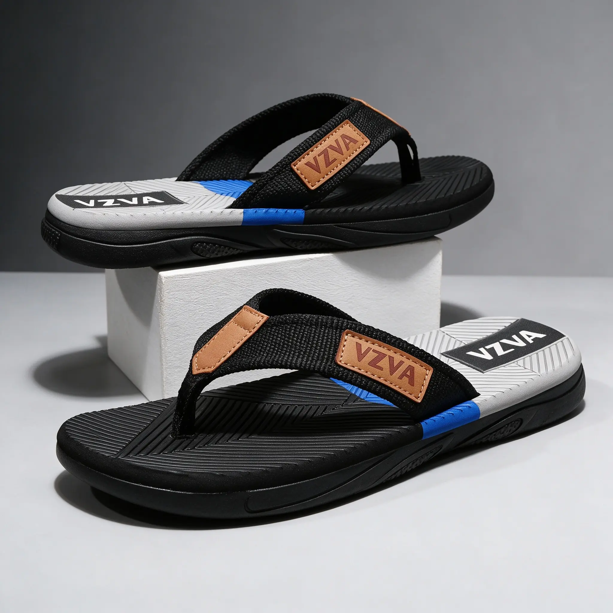 Men's Arch Support Flip Flops - Patchwork EVA Thong Footwear with Non-Slip Rubber Outsole, Lightweight Comfortable Webbing Strap, Casual Beach Sandals for Beach, Outdoor Summer Walking, Party Shoe