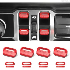 [Mother's Day Gift] 4PCS Upgraded Window Switch Button Cover Compatible with Jeep Wrangler JL JLU 2018-2025 and Gladiator JT 2020 2021 2022 2023 2024 2025 Wrangler 4xe Interior Accessories(Bright Red) Truck VehicleXXSTYOUT12