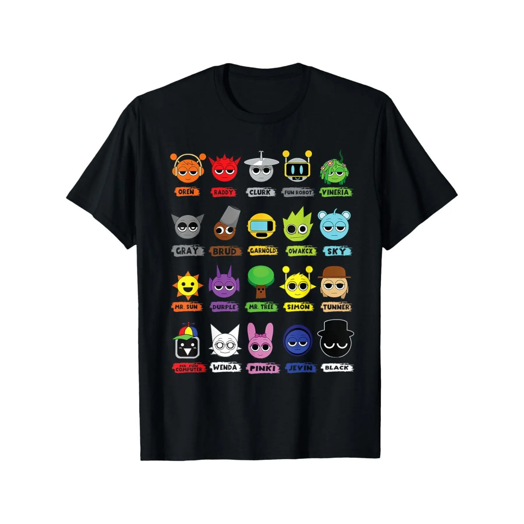 Sprunki Youngsters' Colorful Cartoon Character T-Shirt, Breathable Quick-Drying Cotton Short Sleeve Crew Neck Tee, Skin-Friendly Casual Daily Apparel, Great Children's Day Gift, Comfortable Outdoor Clothing For Kids Ages 3 And Up